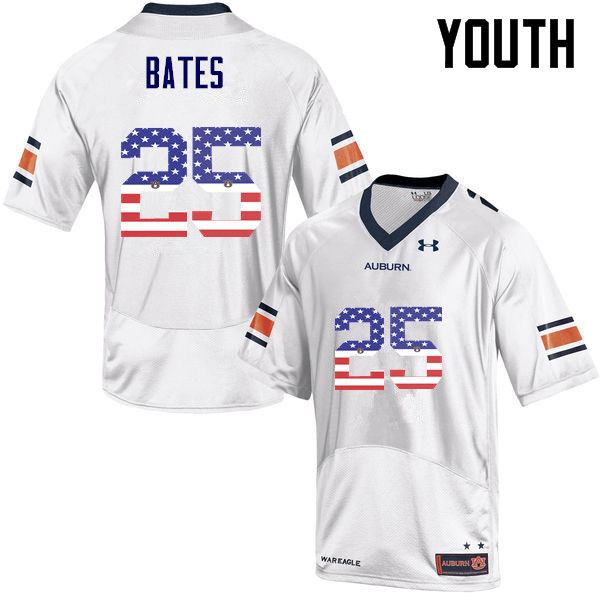 Youth Auburn Tigers #25 Daren Bates USA Flag Fashion White College Stitched Football Jersey